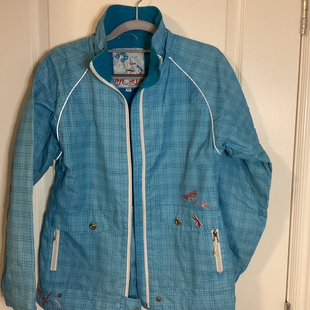 Crush Girls Size 14 Rain Jacket Spring Coat Blue Half Lined With Fleece
